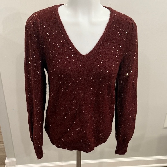 LOFT XS Women's Burgundy Sweater - Picture 3 of 10